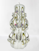 Handgeschnitzte Luxuskerze aus der Kerzenmanufaktur Berlin, 21 cm hoch, im venezianischen Stil mit dekorativer Karnevalmaske aus Venedig