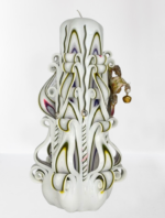 Handgeschnitzte Luxuskerze aus der Kerzenmanufaktur Berlin, 21 cm hoch, im venezianischen Stil mit dekorativer Karnevalmaske aus Venedig