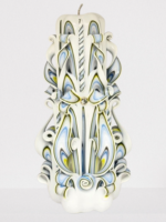 Handgeschnitzte Luxuskerze aus der Kerzenmanufaktur Berlin, 21 cm hoch, im venezianischen Stil mit dekorativer Karnevalmaske aus Venedig