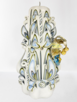 Handgeschnitzte Luxuskerze aus der Kerzenmanufaktur Berlin, 21 cm hoch, im venezianischen Stil mit dekorativer Karnevalmaske aus Venedig