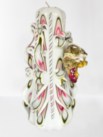 Handgeschnitzte Luxuskerze aus der Kerzenmanufaktur Berlin, 21 cm hoch, im venezianischen Stil mit dekorativer Karnevalmaske aus Venedig